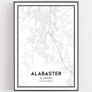 Alabaster Karte Druck, Alabaster Karte Poster Wandkunst, Al Stadt karte, Alabama Print Straßenkarte Dekor, Straßen karte Geschenk