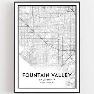 Fountain Valley Kaart Afdrukken, Fountain Valley Kaart Poster Wall Art, Ca Stadsplattegrond, Californië Print Stratenplan Decor, Wegenkaart Cadeau, B1289