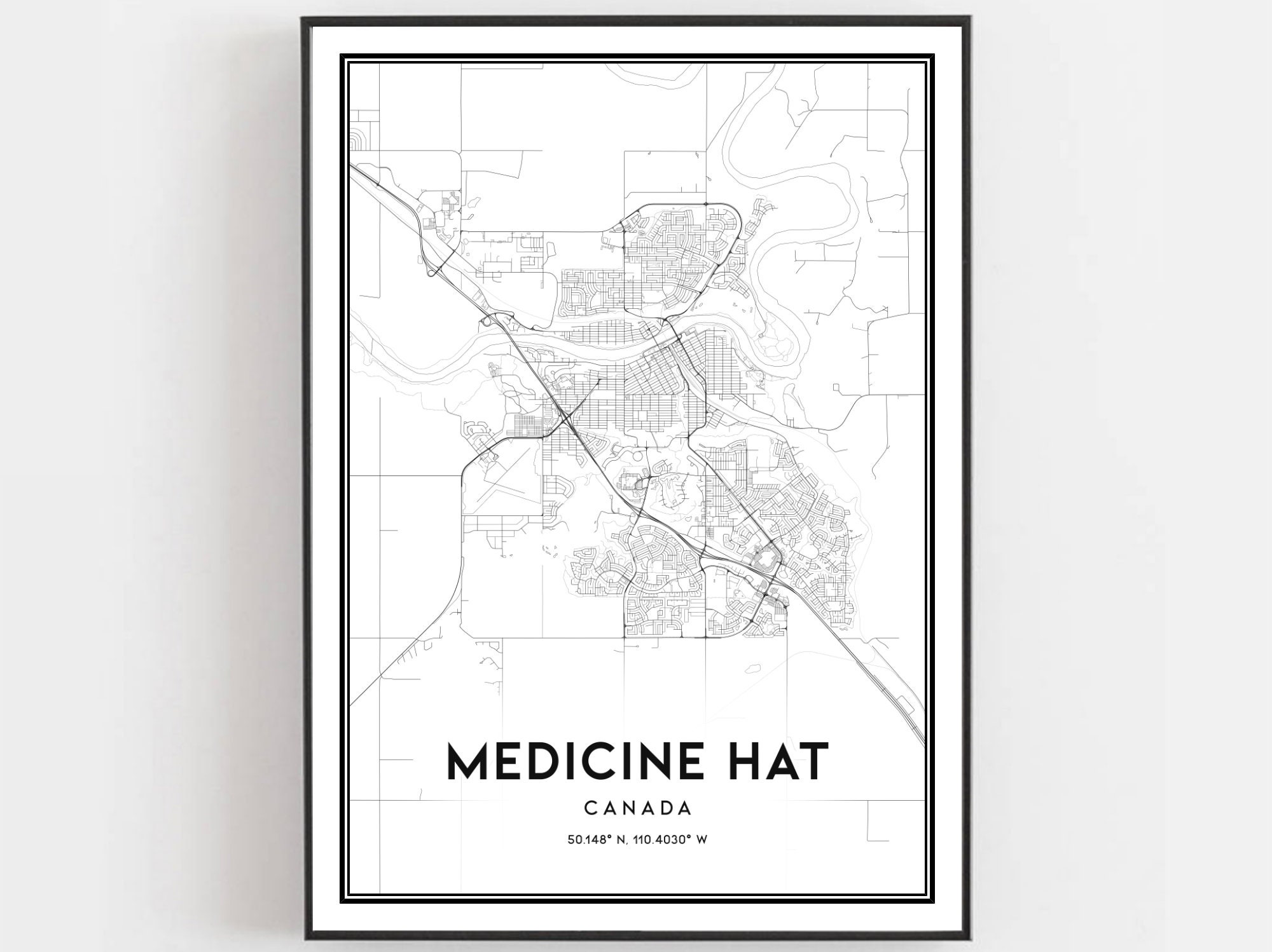 Medicine Hat Map Print Medicine Hat Map Poster Wall Art Etsy Canada