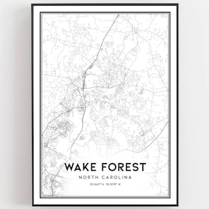 Wake Forest Karte Druck, Wake Forest Karte Poster Wandkunst, Nc Stadt karte, North Carolina Print Straßenkarte Dekor, Road Map Geschenk
