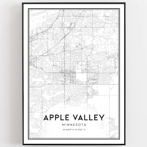 Apple Valley Kaart Afdrukken, Apple Valley Kaart Poster Wall Art, Mn Stadsplattegrond, Minnesota Print Stratenplan Decor, Wegenkaart Cadeau, B1365