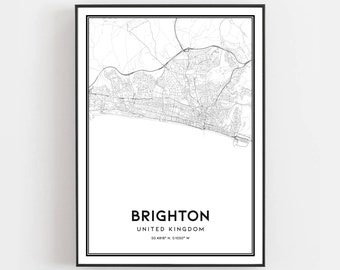 Brighton Map Print, Brighton Map Poster Wall Art, Brighton  City Map, Brighton Print Street Map Decor, Road Map Gift, B383