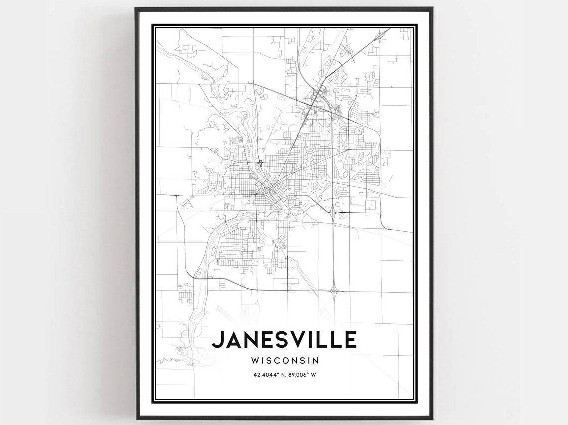 Janesville Map Print Janesville Map Poster Wall Art Wi City - Etsy