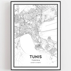 Tunis Karte Druck, Tunis Karte Poster Wandkunst, Tunis Stadtplan, Tunis Druck Straßen karte Dekor, Straßen karte Geschenk