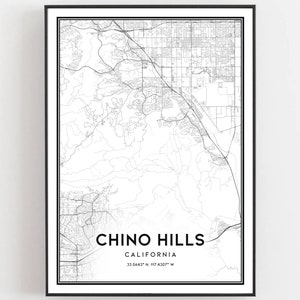 Chino Hills Karte Druck, Chino Hills Karte Poster Wandkunst, Ca Stadt karte, Kalifornien Print Straßenkarte Dekor, Straßen karte Geschenk, B1015