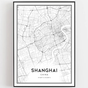 Shanghai Kaart Afdrukken, Shanghai Kaart Poster Wall Art, Shanghai Stadsplattegrond, Shanghai Print Stratenplan Decor, Wegenkaart Cadeau, B7