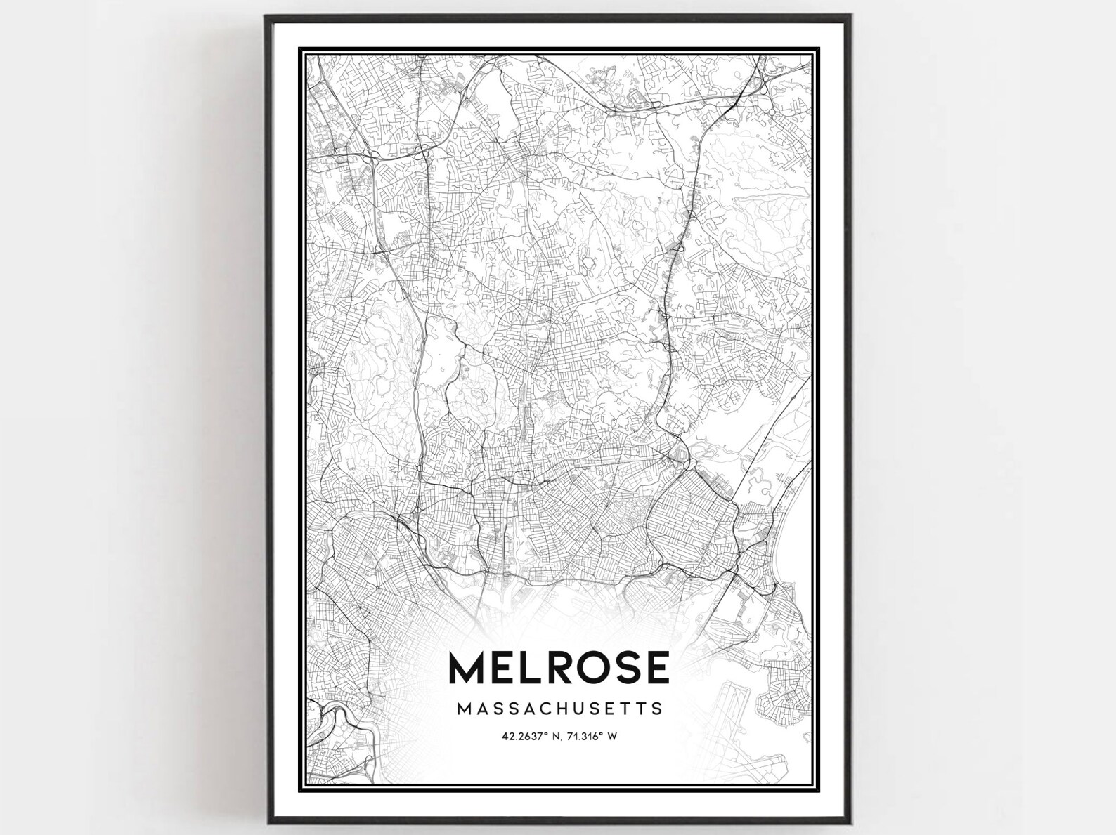 Melrose Map Print Melrose Map Poster Wall Art Ma City Map Etsy