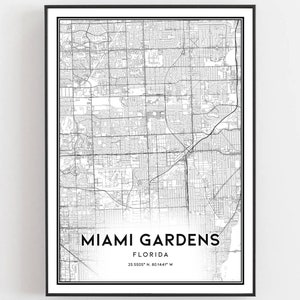 Miami Gardens Karte Druck, Miami Gardens Karte Poster Wandkunst, Fl Stadt Karte, Florida Print Straßenkarte Dekor, Straßen karte Geschenk, B815