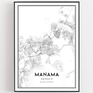 Manama Kaart Print, Manama Kaart Poster Wall Art, Manama Stadsplattegrond, Manama Print Stratenplan Decor, Routekaart Cadeau, B372