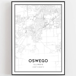 Oswego Map Print, Oswego Map Poster Wall Art, Il City Map, Illinois Print Street Map Decor, Road Map Gift, B1761