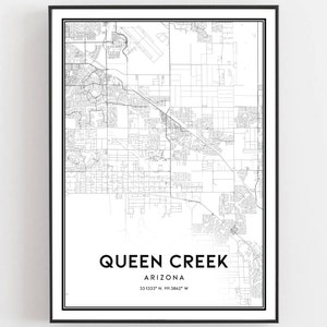 Queen Creek Karte Druck, Queen Creek Karte Poster Wandkunst, Az Stadt karte, Arizona Print Straßenkarte Dekor, Straßenkarte Geschenk, B1727