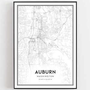 Auburn Karte Druck, Auburn Karte Poster Wandkunst, Wa Stadt karte, Washington Print Straßenkarte Dekor, Straßen karte Geschenk, B1028