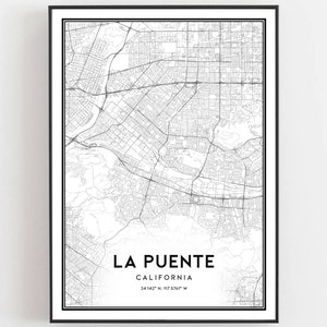 La Puente Map Print, La Puente Map Poster Wall Art, Ca City Map, California Print Street Map Decor, Road Map Gift, B1591