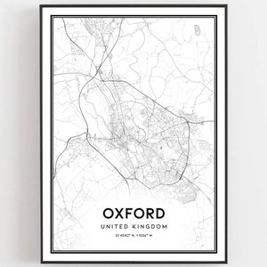 Oxford Kaart Afdrukken, Oxford Kaart Poster Wall Art, Oxford Stadsplattegrond, Oxford Print Stratenplan Decor, Wegenkaart Cadeau, B623