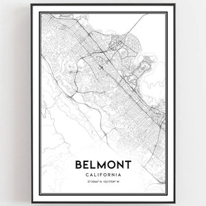 Belmont Kaart Afdrukken, Belmont Kaart Poster Wall Art, Ca Stadsplattegrond, Californië Print Stratenplan Decor, Wegenkaart Cadeau