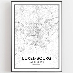 Luxemburg Kaart Afdrukken, Luxemburg Kaart Poster Wall Art, Luxemburg Stadsplattegrond, Luxemburg Print Stratenplan Decor, Wegenkaart Cadeau, B839