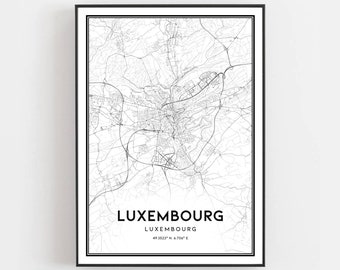 Luxembourg Map Print, Luxembourg Map Poster Wall Art, Luxembourg  City Map, Luxembourg Print Street Map Decor, Road Map Gift, B839