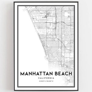 Manhattan Beach Map Print, Manhattan Beach Map Poster Wall Art, Ca City Map, California Print Street Map Decor, Road Map Gift, B1720