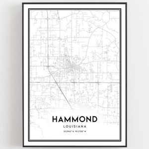 Hammond Map Print, Hammond Map Poster Wall Art, La  City Map, Louisiana Print Street Map Decor, Road Map Gift, B1114