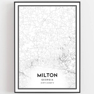 Milton Kaart Afdrukken, Milton Kaart Poster Wall Art, Ga Stadsplattegrond, Georgia Print Stratenplan Decor, Wegenkaart Cadeau, B1651