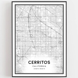 Cerritos Karte Druck, Cerritos Karte Poster Wandkunst, Ca Stadt karte, Kalifornien Print Straßenkarte Dekor, Straßen karte Geschenk