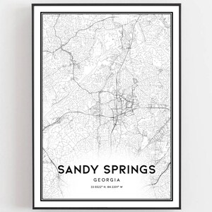 Sandy Springs Map Print, Sandy Springs Map Poster Wall Art, Ga City Map, Georgia Print Street Map Decor, Road Map Gift, B848