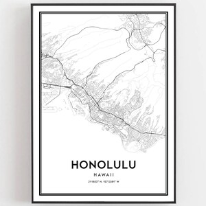 Honolulu Karte Druck, Honolulu Karte Poster Wandkunst, Hi Stadt Karte, Hawaii Print Straßenkarte Dekor, Straßen karte Geschenk, B302