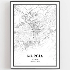 Murcia Kaart Afdrukken, Murcia Kaart Poster Wall Art, Murcia Stadsplattegrond, Murcia Print Stratenplan Decor, Wegenkaart Cadeau