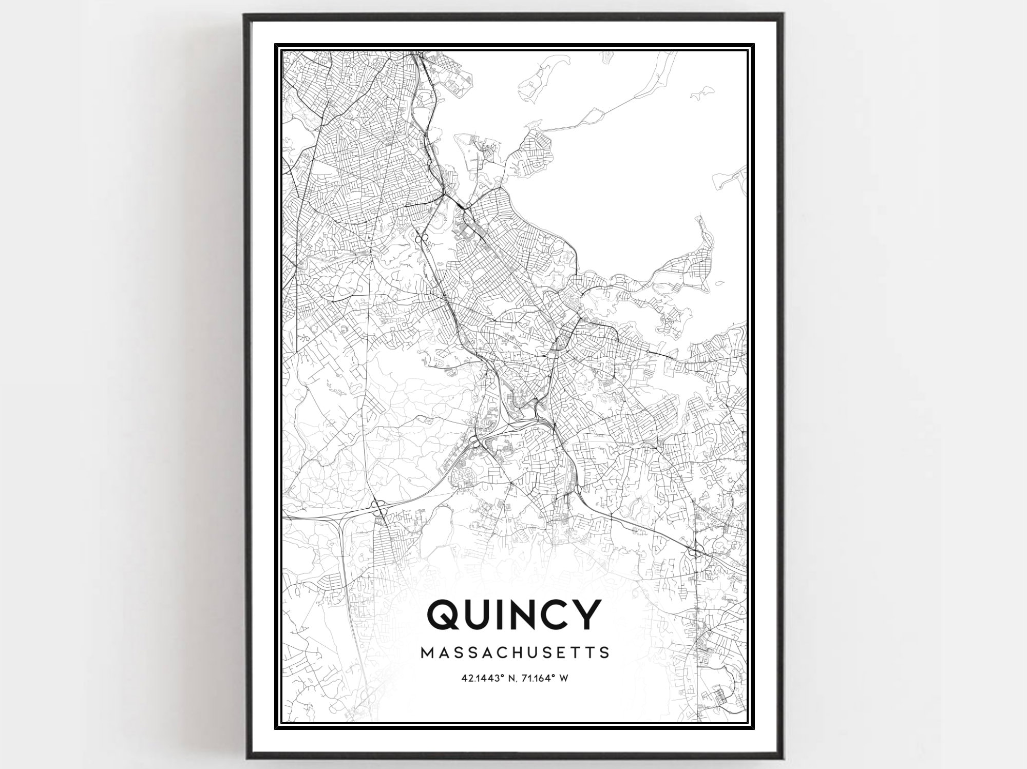 Quincy Map Print Quincy Map Poster Wall Art Ma City Map Etsy