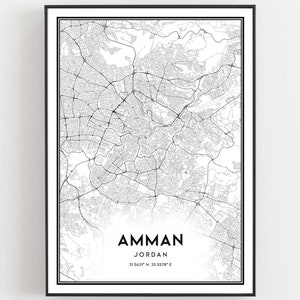 Amman Kaart Afdrukken, Amman Kaart Poster Wall Art, Amman Stadsplattegrond, Amman Print Stratenplan Decor, Wegenkaart Cadeau