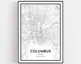 Columbus Map Print, Columbus Map Poster Wall Art, Oh  City Map, Ohio Print Street Map Decor, Road Map Gift, B195