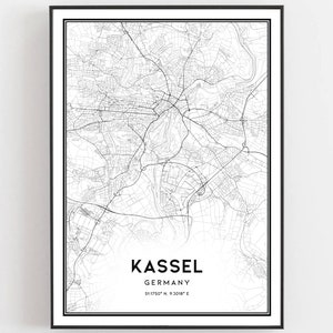 Kassel Karte Druck, Kassel Karte Poster Wandkunst, Kassel Stadtplan, Kassel Print Straßenkarte Dekor, Straßenkarte Geschenk, B514