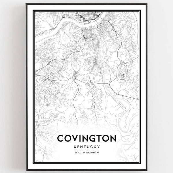 Covington Map Print, Covington Map Poster Wall Art, Ky  City Map, Kentucky Print Street Map Decor, Road Map Gift, B1582