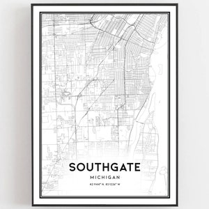 Southgate Map Print, Southgate Map Poster Wall Art, Mi  City Map, Michigan Print Street Map Decor, Road Map Gift