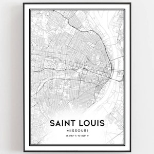 Saint Louis Kaart Afdrukken, Saint Louis Kaart Poster Wall Art, Mo Stadsplattegrond, Missouri Print Stratenplan Decor, Wegenkaart Cadeau, B145