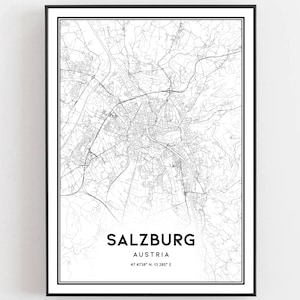 Salzburg Karte Druck, Salzburg Karte Poster Wandkunst, Salzburg Stadtplan, Salzburg Druck Straßenkarte Dekor, Straßenkarte Geschenk, B602