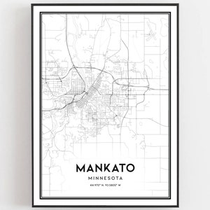 Mankato Karte Druck, Mankato Karte Poster Wandkunst, Mn Stadt Karte, Minnesota Print Straßen karte Dekor, Straßen karte Geschenk, B1222