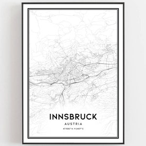 Innsbruck Kaart Afdrukken, Innsbruck Kaart Poster Wall Art, Innsbruck Stadsplattegrond, Innsbruck Print Stratenplan Decor, Wegenkaart Cadeau, B685