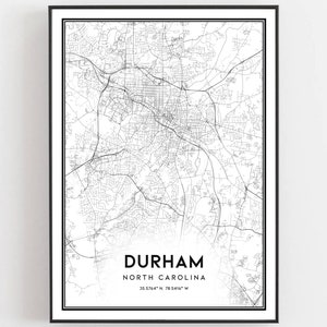 Durham Karte Druck, Durham Karte Poster Wandkunst, Nc Stadt karte, North Carolina Print Straßenkarte Dekor, Straßen karte Geschenk, B434