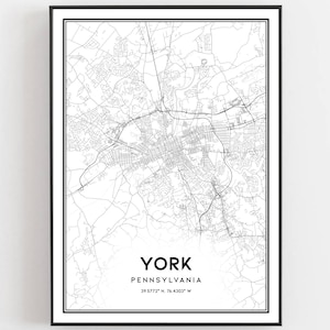 York Karte Druck, York Karte Poster Wandkunst, Pa Stadt Karte, Pennsylvania Print Straßenkarte Dekor, Straßen karte Geschenk