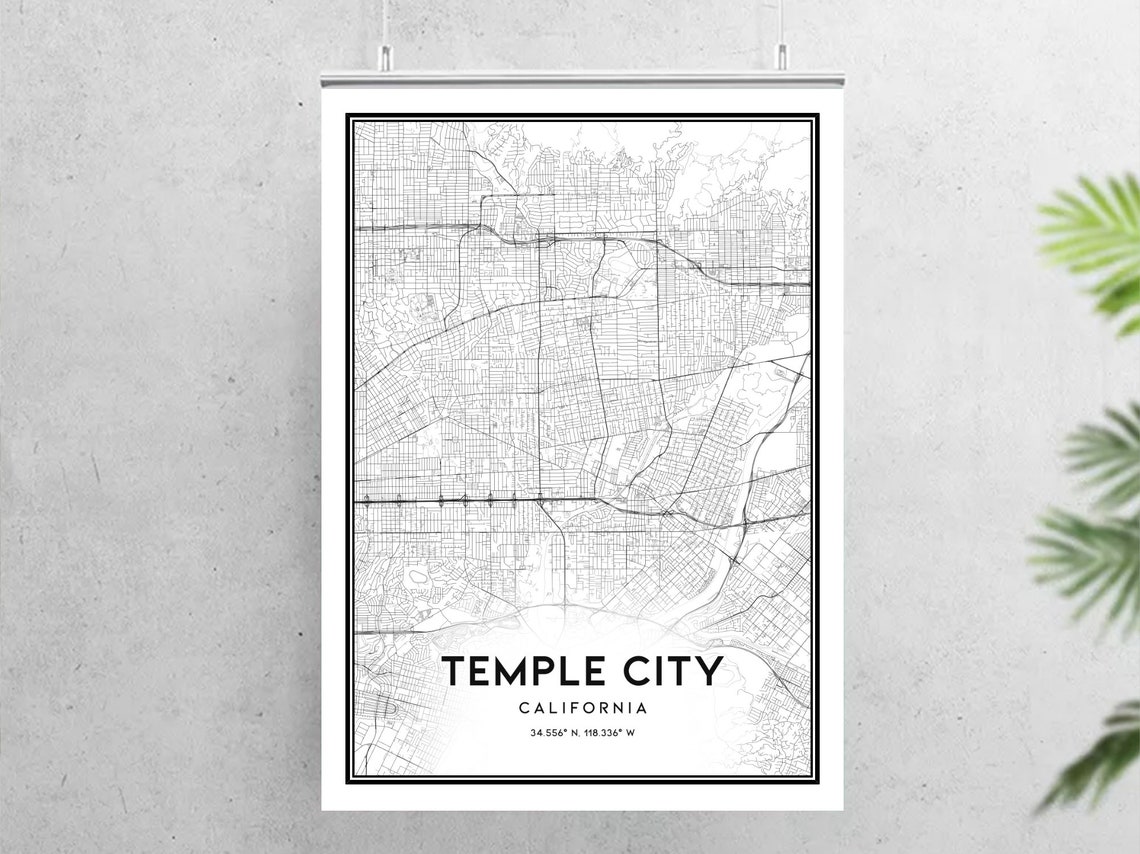 Temple City Map Print Temple City Map Poster Wall Art Ca Etsy
