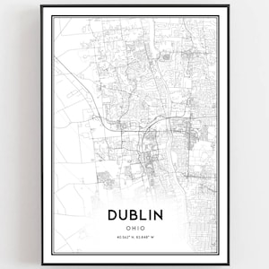 Dublin Karte Druck, Dublin Karte Poster Wandkunst, Oh Stadt Karte, Ohio Print Straßenkarte Dekor, Straßen karte Geschenk, B1479