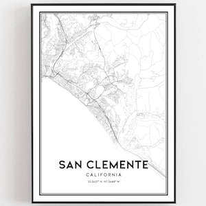 San Clemente Karte Druck, San Clemente Karte Poster Wandkunst, Ca Stadt karte, Kalifornien Print Straßenkarte Dekor, Straßen karte Geschenk