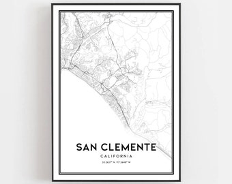 San Clemente Map Print, San Clemente Map Poster Wall Art, Ca  City Map, California Print Street Map Decor, Road Map Gift