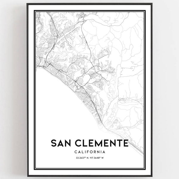 San Clemente Map Print, San Clemente Map Poster Wall Art, Ca  City Map, California Print Street Map Decor, Road Map Gift