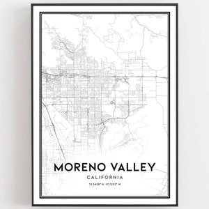 Moreno Valley Kaart Afdrukken, Moreno Vallei Kaart Poster Wall Art, Ca Stadsplattegrond, Californië Print Stratenplan Decor, Wegenkaart Cadeau, B606
