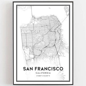 San Francisco Kaart Afdrukken, San Francisco Kaart Poster Wall Art, Ca Stadsplattegrond, Californië Print Stratenplan Decor, Wegenkaart Cadeau, B77