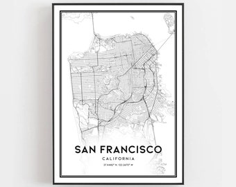 San Francisco Map Print, San Francisco Map Poster Wall Art, Ca  City Map, California Print Street Map Decor, Road Map Gift, B77