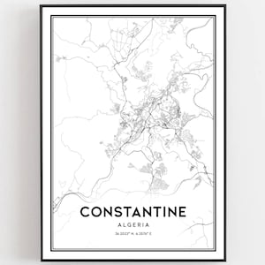 Constantine Kaart Afdrukken, Constantijn Kaart Poster Wall Art, Constantine Stadsplattegrond, Constantijn Print Stratenplan Decor, Wegenkaart Cadeau, B358
