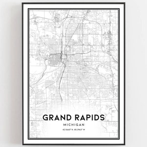 Grand Rapids Map Print, Grand Rapids Map Poster Wall Art, Mi City Map, Michigan Print Street Map Decor, Road Map Gift, B363